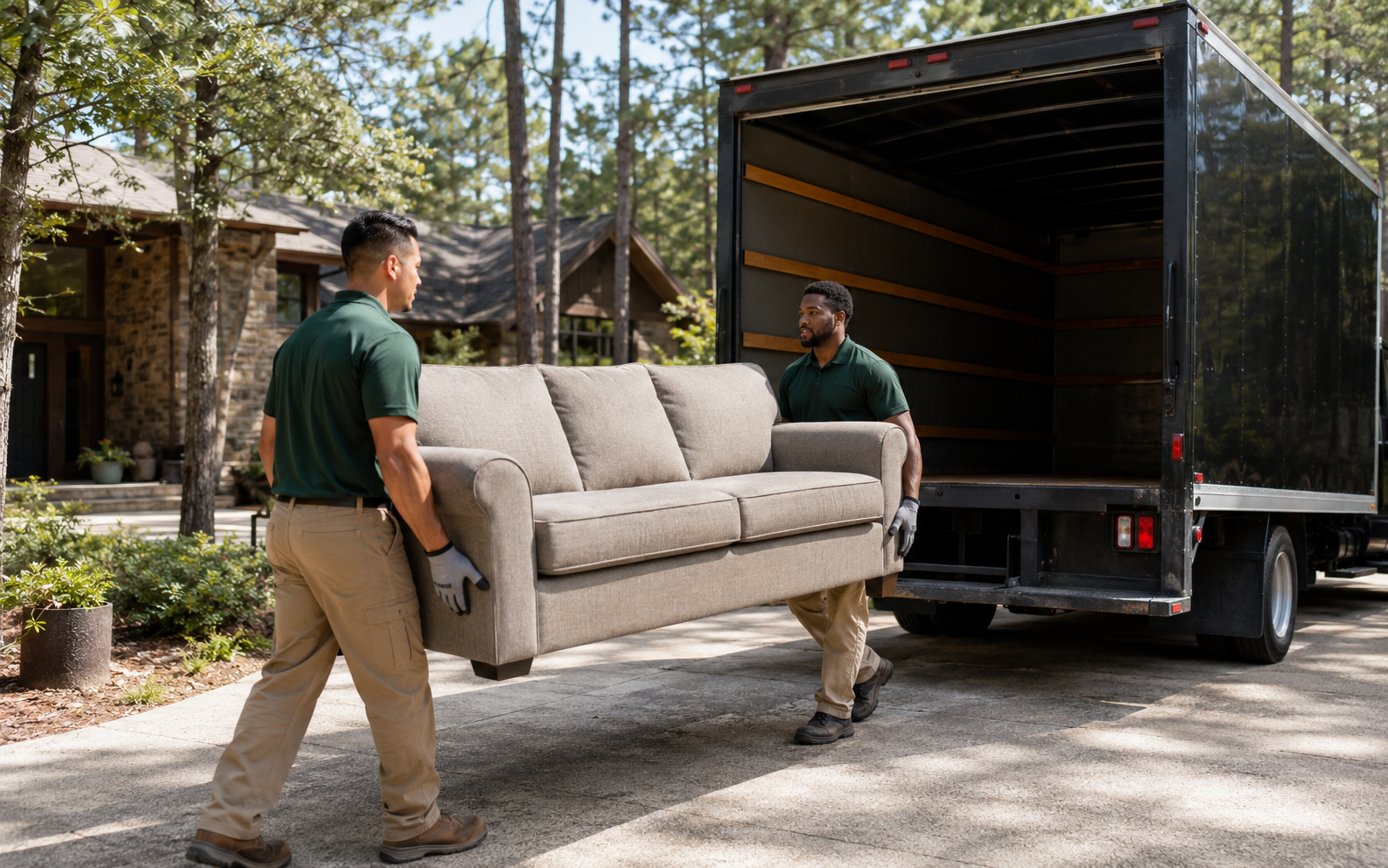 Professional junk removal crew loading furniture into a truck